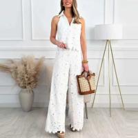 Elegante Conjunto de Moda Verano para Mujer Top de Chaleco Bordado Sexy con Pantalones Rectos Anchos Estilo Casual de Encaje - details 4