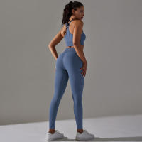 Hamidou-Conjunto de Yoga sin costuras para mujer, ropa deportiva para gimnasio, sujetador de entrenamiento, mallas de cintura alta para correr, traje para Fitness - details 2