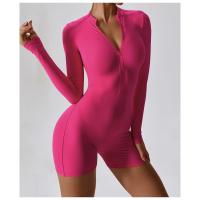 Mono deportivo de manga larga con cremallera frontal para mujer, mono con control de barriga, pantalones cortos de yoga, mono deportivo de una pieza - details 0