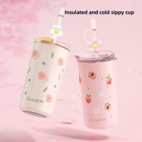 Termo doble duradero de 480 ml a prueba de fugas con tapa, tazas de café con pajita, botella de agua de acero inoxidable para viaje - details 4