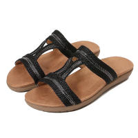 Sandalia grande hueco fondo plano agua diamante arrastrando sandalias viento bordado cómodos zapatos de mujer verano - details 1