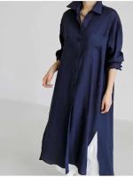 Novedad de verano, camisa de algodón para mujer, cárdigan elegante holgado Irregular, vestido de manga larga a la moda con un solo pecho - details 16