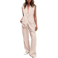 Nuevo Conjunto Elegante de Blazer sin Mangas con Botones y Pantalones Largos Holgados para Mujer - details 6