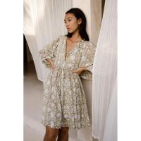 Vestido corto de vacaciones de playa de rayón informal suelto con lazo floral para mujer de moda de verano - details 110