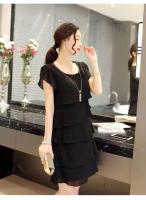 Novedad de verano, vestidos de gasa de retales para mujer, vestido suelto Irregular de manga corta de Color sólido, moda elegante - details 7