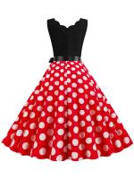 Dot print summer women elegant vintage party casual sleevelss a line dress - details 9