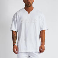 Summer Oversized Men's Fashion Confortable V-neck Cotton Plus Size Workout Fitness Bodybuilding Tshirt M-2XL - details 6