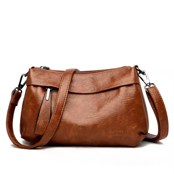 Bolso de hombro de gran capacidad de cuero suave de tres capas para mujer, cruzado, multifuncional - 1