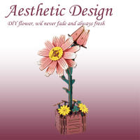 Bloques de construcción 3D Diy para niños, conjunto de madera, decoración de escritorio para el hogar, Kit de manualidades de flores, rompecabezas, plantas en macetas, flores, juguetes de modelos - details 4