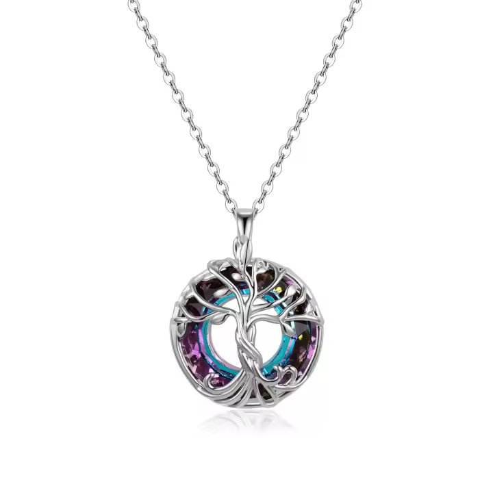 Exquisito collar de árbol genealógico celta con círculo de cristal. - 1