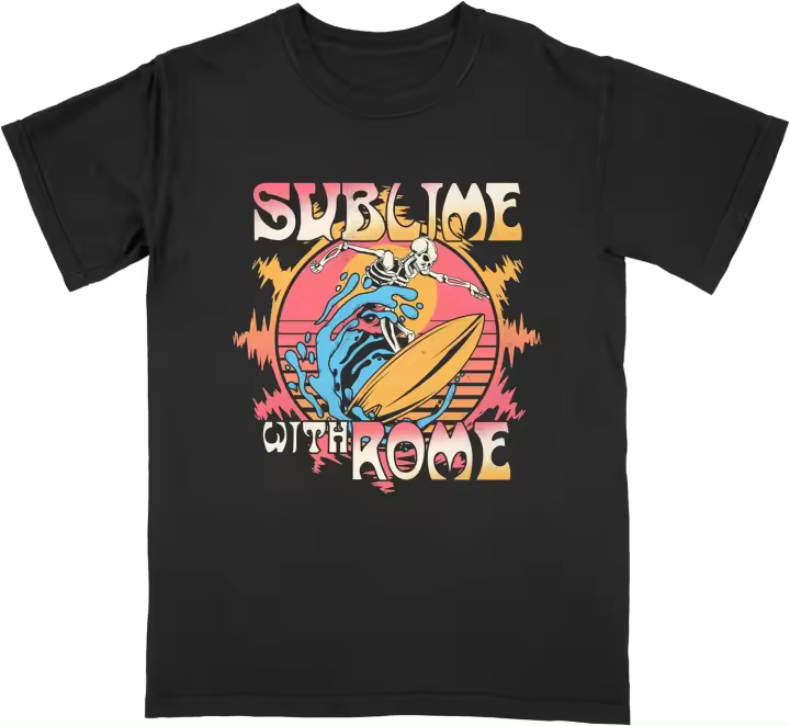 Camiseta de manga corta para hombre, camisa negra con estampado de música Indie, Estilo Vintage, Sublime with Rome Death Surfer - 1