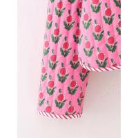 BUNO-Nueva chaqueta informal de algodón acolchada con estampado floral y cuello redondo para mujer, abrigo elegante de manga larga con botones y abertura - details 8