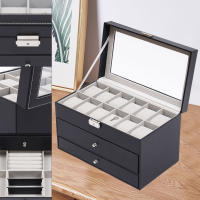 Caja de reloj con cerradura de 3 capas, caja de almacenamiento para joyería y gafas de sol, 25 ranuras + cerradura de Metal de 33,7x19,4x20,5 cm/13,26x7,63x8,07 pulgadas - details 0