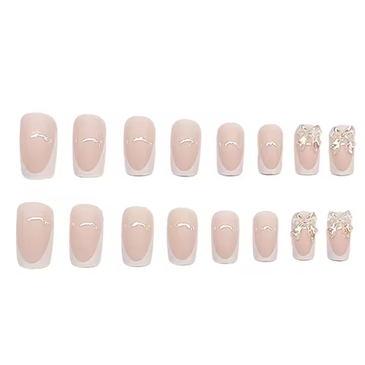 Francés rosa con borde blanco, uñas postizas DIY dulces y encantadoras reutilizables para decoración de uñas - 1