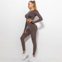 conjunto de yoga para mujer sin costuras ropa deportiva de gimnasio con manga larga sujetador de alto cinturón leggings de gimnasio traje deportivo - details 68