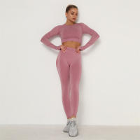conjunto de yoga para mujer sin costuras ropa deportiva de gimnasio con manga larga sujetador de alto cinturón leggings de gimnasio traje deportivo - details 15