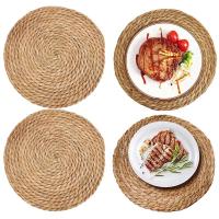 Mantel individual de mimbre tejido a mano de 30cm, almohadilla aislante para taza de té, tapetes para cubiertos, mantel redondo para mesa para comedor, decoración para fiesta de boda en casa, 4 Uds. - details 0