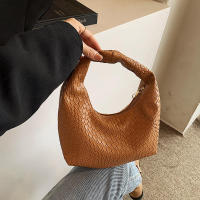 Bolso de hombro tejido en relieve para mujer, bolsa de mano de cuero PU suave, con asa superior pequeña, informal, para uso diario - details 14