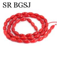 4x8mm forma de arroz oliváceo rojo Natural mar bambú Coral suelto DIYJewelry hacer cuentas de semillas hebra 15" - details 5