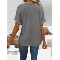 Tops de moda de color sólido con cuello en V, ropa popular coreana, camiseta holgada de manga corta de verano para mujer. - details 14