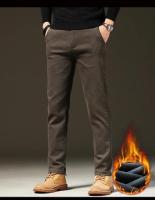 Ropa de marca, pantalones informales cálidos de lana para invierno, pantalones Cargo aterciopelados ajustados de trabajo de sarga marrón y gris con cintura elástica de algodón para hombre - details 13