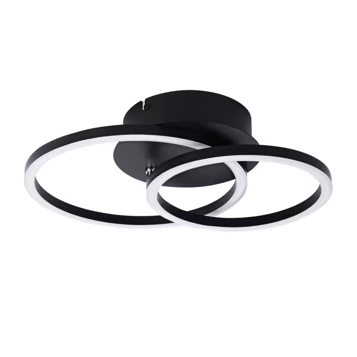 CBJKTX Lámpara de Techo LED Lámpara de Techo 24W Diseño Moderno Redondo Blanco Cálido 3000K Negro 2 Anillos - 1