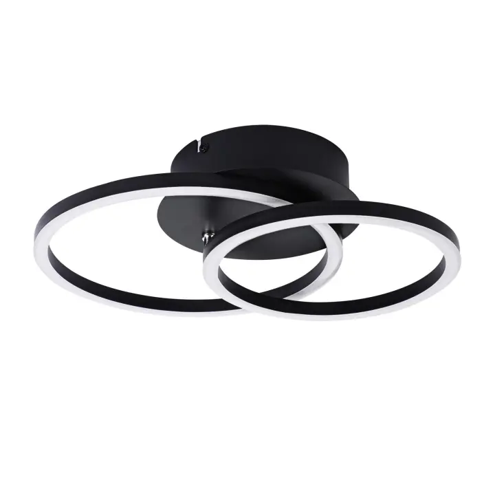 CBJKTX Lámpara de Techo LED Lámpara de Techo 24W Diseño Moderno Redondo Blanco Cálido 3000K Negro 2 Anillos - 1