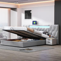 Elegante Armario de Cama de Terciopelo 180x200 Con Espalda Grande Sistema de Almacenamiento Hidráulico Marca Clásica Gris - details 2