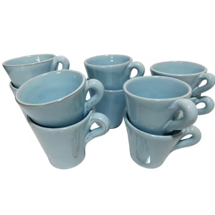 Pack 5 Tazas de Café Artesanales en Cerámica Vintage Azul. Exclusivas. ARTESANOS DE ESPAÑA. De Biosa. - 1