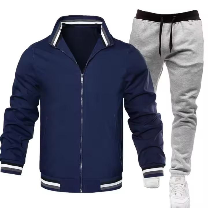 Chaqueta deportiva de dos piezas para hombre, color sólido, informal y - 1