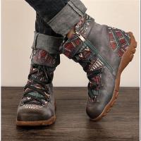 Botas cortas de talla grande de estilo nacional para mujer, nueva moda Retro con cremallera lateral, cabeza redonda, botas desnudas de moda de otoño e invierno - details 4