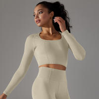 Nessaj-camisas de yoga sin costuras para mujer, top corto de manga larga, ropa deportiva para yoga, fitness, gimnasio, entrenamiento, correr - details 18