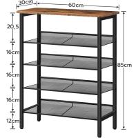 Zapatero, Zapatero de 6 Niveles, Estantería para Zapatos, Estantes de Malla Ajustables, para Entrada, Pasillo, Dormitorio, Estructura Metálica, Marrón Rústico y Negro - details 31