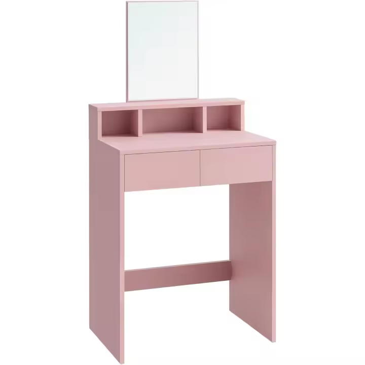 Espejo Grande, Gabinete con 2 Cajones y 3 Compartimentos, Estilo Moderno, Rosa - 1