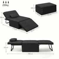 Sofá cama 3 en 1 individual tapizado en lino, sillón reclinable en 5 posiciones, silla de dormir convertible, reposapiés con reposacabezas para salón, carga 200 kg, 95x189x43 cm, gris - details 10