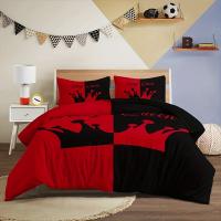 Juego de 3 piezas de cobertores de edredón, juego de ropa de cama con patrón de corona negra y roja, funda de edredón suave - details 7