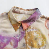 OUWU- Camisa De Satén De Seda Para Mujer, Manga Larga, Solapa, Estampado En Capas, Textura, Estilo Europeo Y Americano, Verano, Nuevo - details 3
