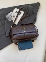 Bolso Casual Cuadrado con Tapa Magnética Marrón Café, Patrón Texturado, Herrajes Dorados - details 4