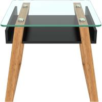 Mesita de Centro Rectangular, de Vidrio y Madera con Bandeja para Revistas, Mesa de Centro Baja para Salón y Oficina - details 25