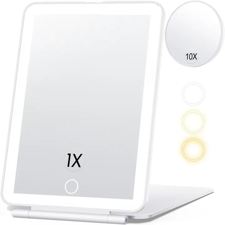Scttomon Espejo de Maquillaje Recargable con Luz de 80LEDs, 3 Colores, Batería de 2000mAh - 1