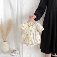 Pastoral niñas bebé bordado Floral mameluco de manga corta girasol mono infantil niño recién nacido ropa de bebé de una pieza - details 1