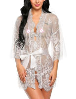 Camisón transparente con cuello en V para mujer, lencería Sexy porno, picardías de encaje, ropa de dormir erótica, bata, Tanga, disfraz - details 11