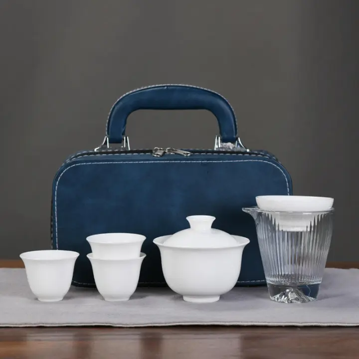 Juego de té de viaje de porcelana blanca alta Dehua, juego de Kung Fu, una olla, tres tazas, tapa de tazón, celebración de la tienda de la empresa, evento comercial - 1