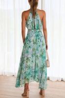 Vestido Largo Estampado Verde para Mujer Elegante sin Mangas con Cuello Halter para Fiesta Nocturna y Club Nocturno - details 3