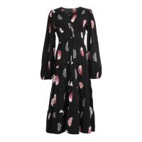 Vestidos de manga larga con estampado de plumas, cuello en V, moda primavera y otoño, nuevo vestido dividido de corte A para mujer - details 6