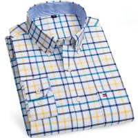 Camisas de algodón Oxford a cuadros informales y versátiles para hombre, con un solo bolsillo, manga larga, ajuste estándar, con botones, a rayas de guingán, 7XL, 6XL - details 5