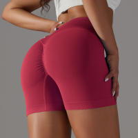 Hamidou pantalones cortos deportivos para mujer, Shorts de Yoga con cintura cruzada, gimnasio, entrenamiento, correr, cintura alta, realce de cadera, sin costuras, Fitness - details 76