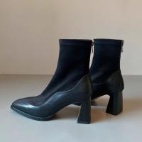 Botas de tacón alto francesas de cuero Botas ajustadas elásticas de tacón cuadrado - details 13