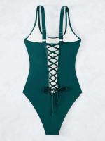 S-XXL sexy cruzado sin espalda, traje de baño de una pieza, Monokini con corte de pierna alta, traje de baño para mujer - details 14