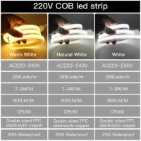 Tira de luces LED COB de alto brillo, cinta de 288leds/M con enchufe europeo de 220V CRI RA90 para iluminación de jardín al aire libre, dormitorio y cocina - details 0